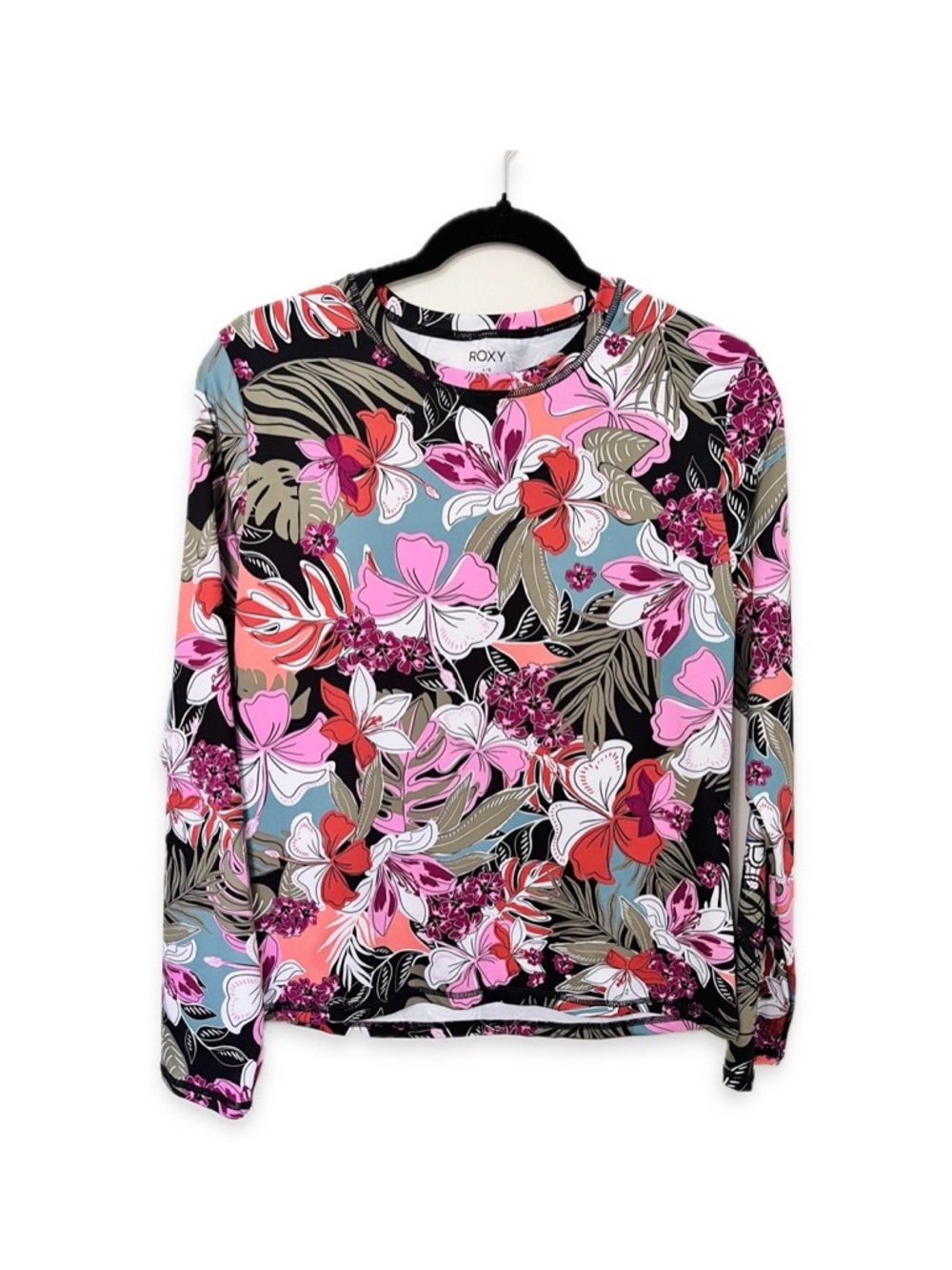 ROXY Tropical Floral Long Sleeve Swim Coverup Top Rash Guard Size L